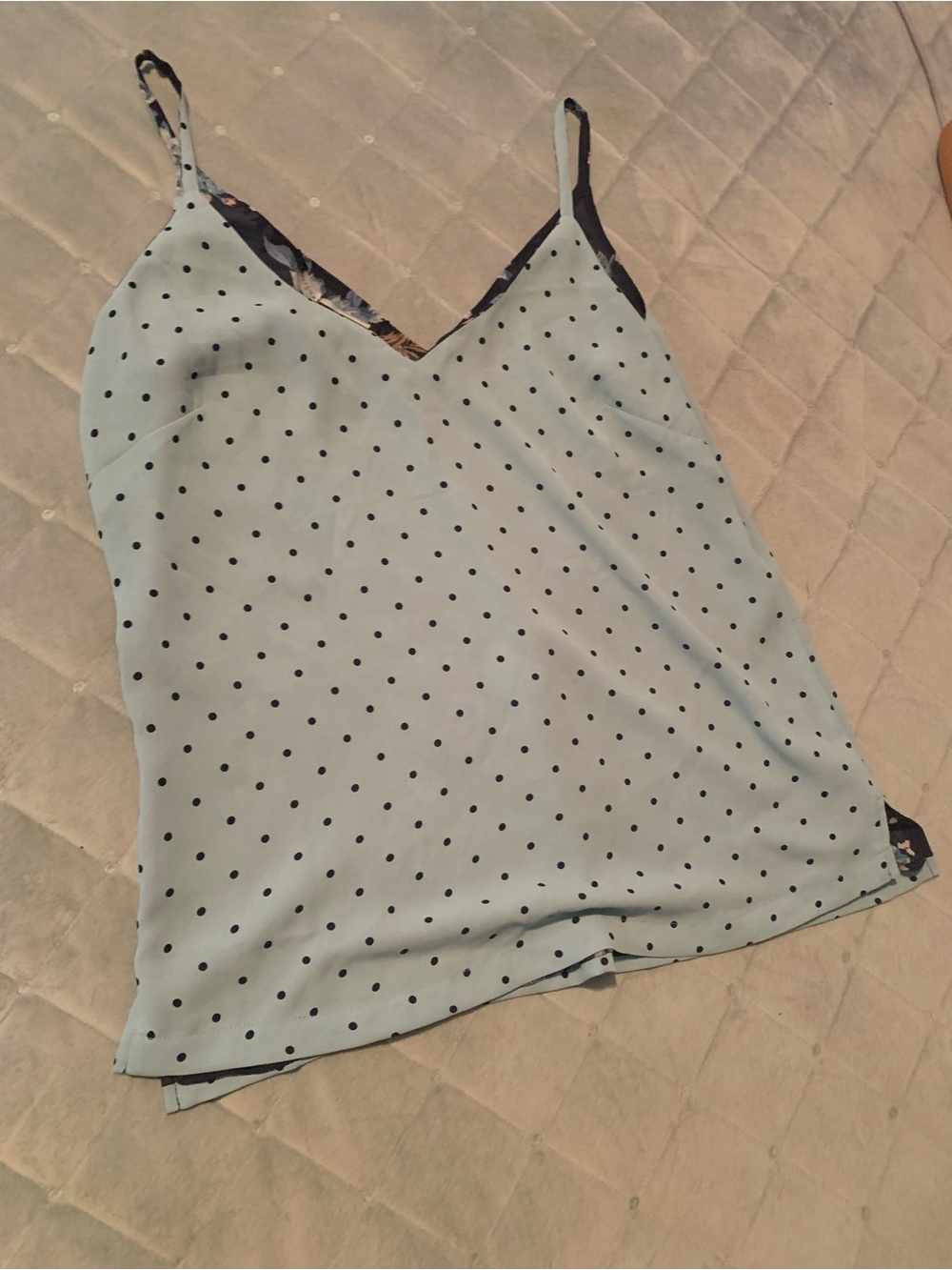 White House Black Market Light Blue Polka & Navy Floral Reversible Cami